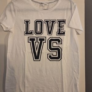 Victoria's Secret White Short Sleeve Tee with Black 'LOVE VS' Graphic